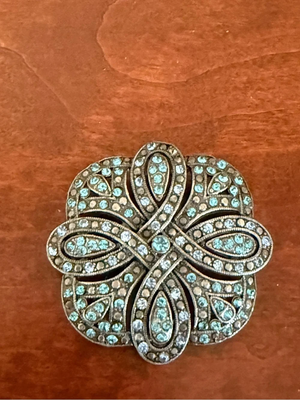 Rhinestone Flower Brooch Pin - Light Blue Crystals